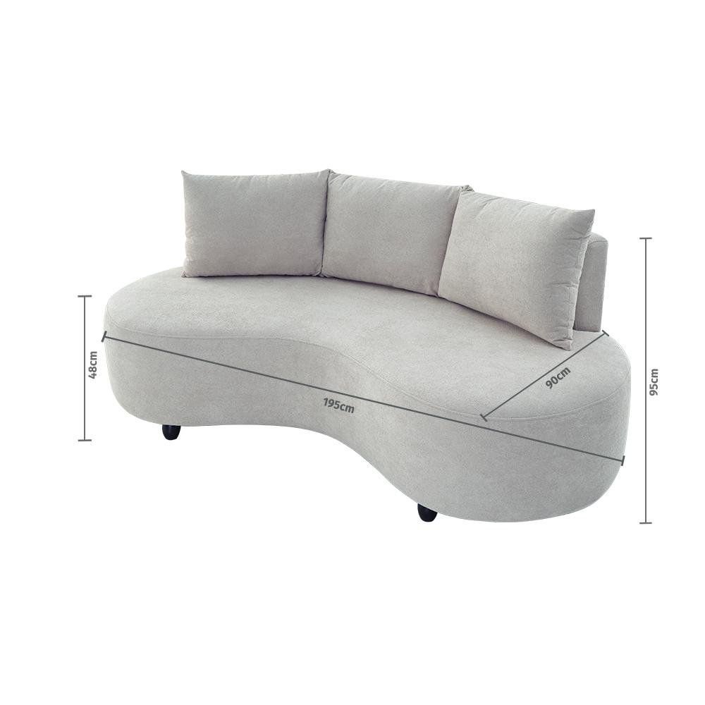 Sofa Orgânico Curvo Feijão 195cm Boucle Bege Venus Estofama - 3