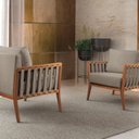 Ver imagem 4 de Poltrona Decorativa Madeira Maciça Helena Linho Cinza