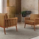 Ver imagem 4 de Poltrona Decorativa Madeira Maciça Helena Marrom Corino Caramelo