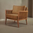 Ver imagem 1 de Poltrona Decorativa Madeira Maciça Helena Marrom Corino Caramelo