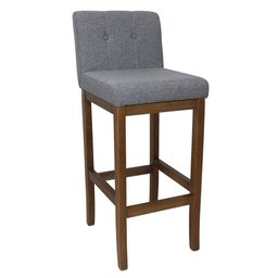 Banco Alto Bistrô de Madeira com Encosto Estofado Cinza Lívia Soberati Banco Alto Bistrô de Madeira  - 1