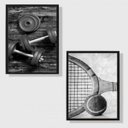 Ver imagem 1 de Kit 2 Quadros Esportes Diversos Preto e Branco 24x18cm - com Vidro:moldura Preta