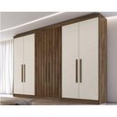 Ver imagem 1 de Guarda Roupa Casal Potente 6 Portas c/ 4 Ripados e 6 Gavetas Braúna/Off White - Europa