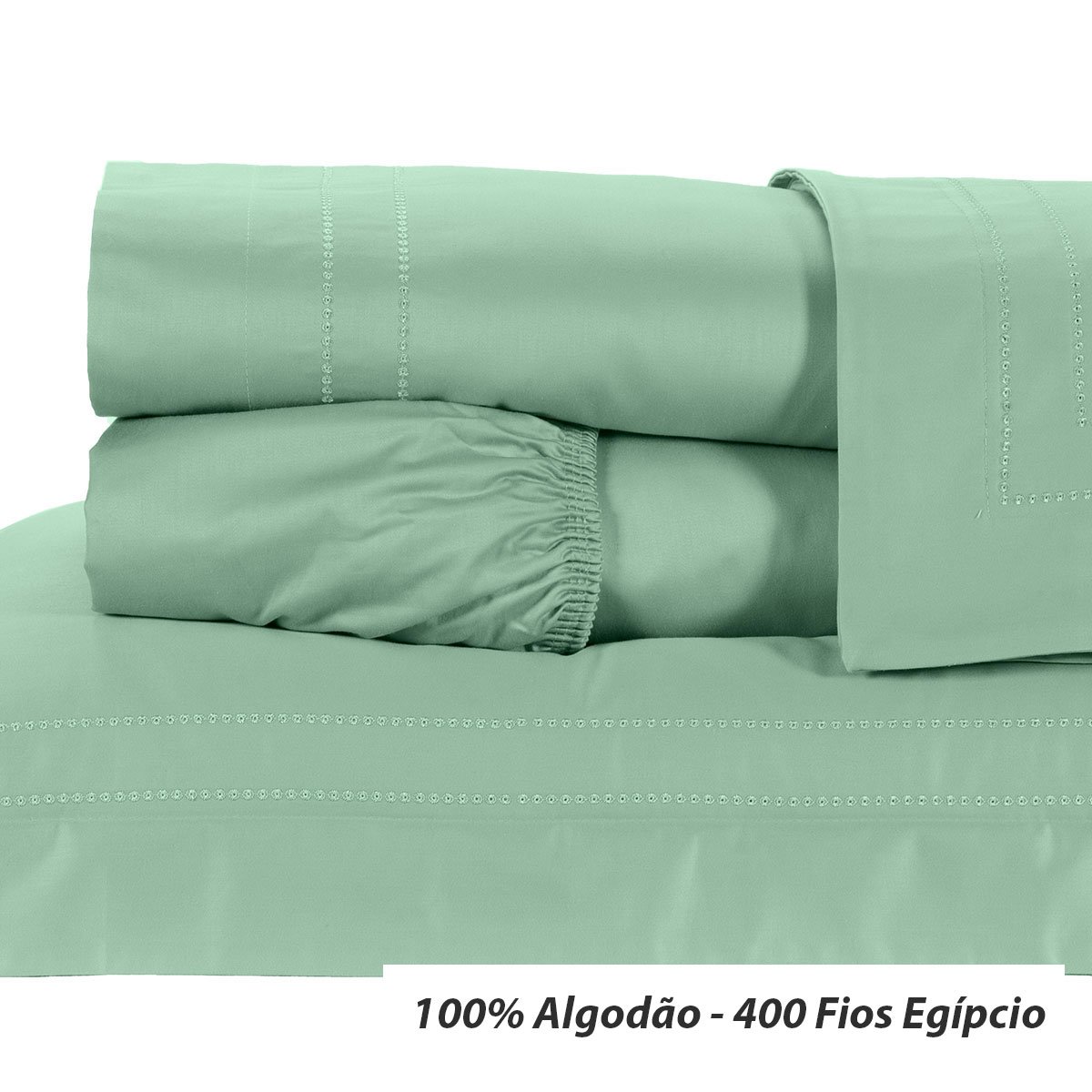 Roupa de Cama King Size Verde 400 Fios Egípcio 100% Algodão 4 Peças - 2