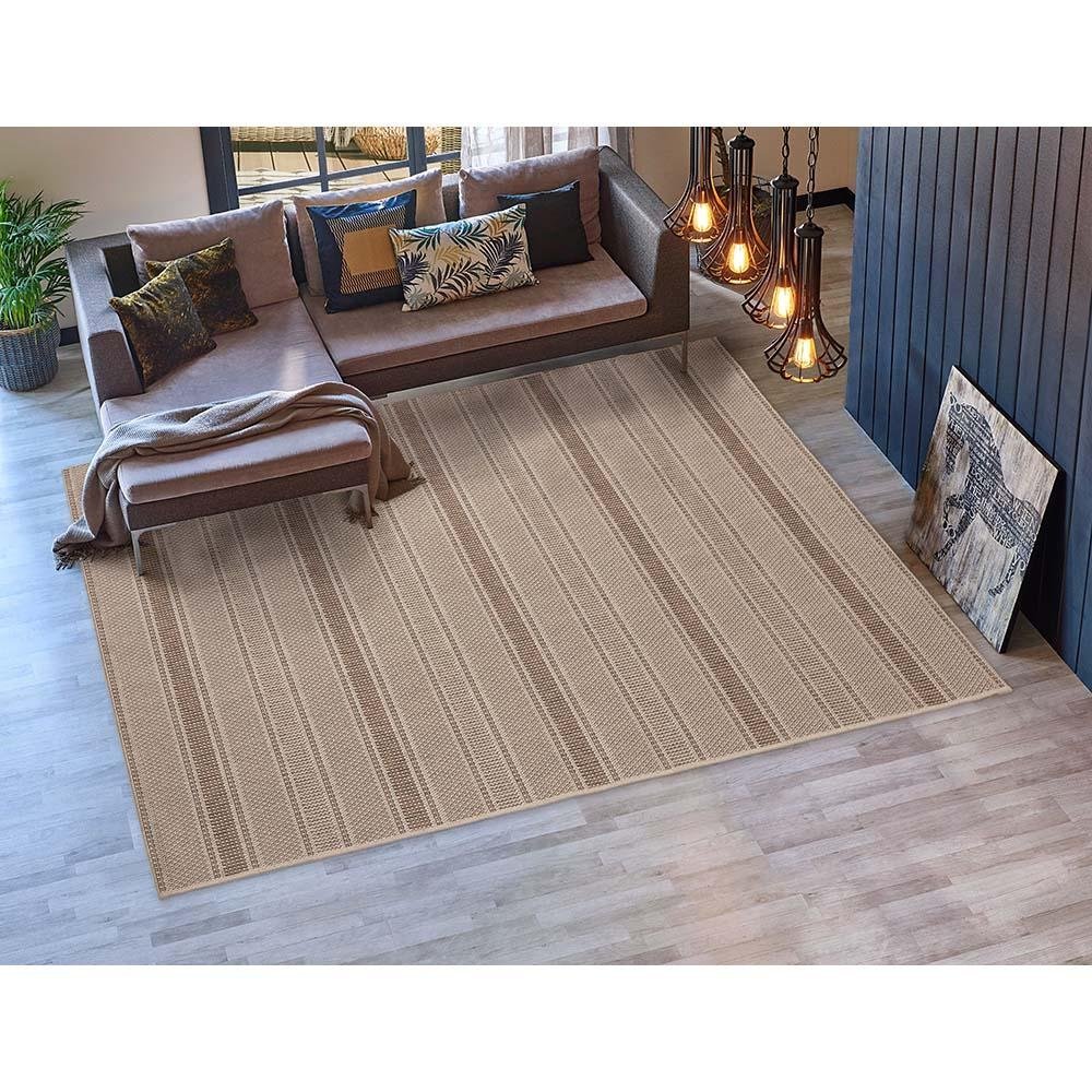 Tapete para Sala Sisal Eco-Nature Riscas 87 Bege-Marrom 2,00X3,00M - J Serrano - 2