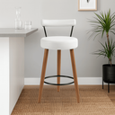 Ver mais imagens de Kit 2 Banquetas Altas 60 Cm Estofada Corino com Encosto Retrô P/ Cozinha Área Gourmet Balcão - Izis: