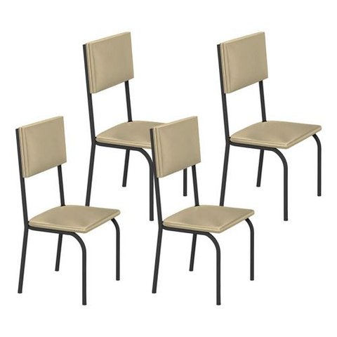 Kit 4 Cadeiras Ana Corino Creme Tubo Preto Fosco