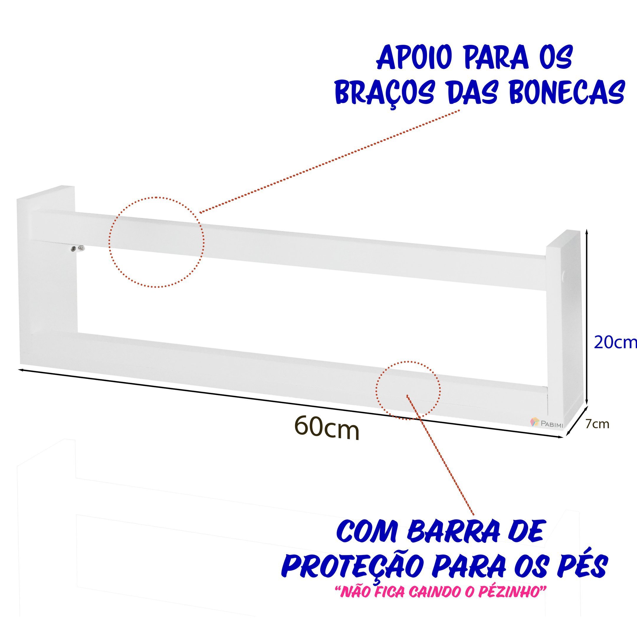 1 Prateleira organizadora bonecas Barbie brinquedo 60x20x7 - 5