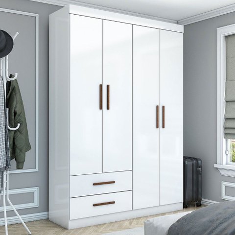 Guarda-roupa Solteiro Solo 4 Portas 2 Gavetas Branco - Pnr Móveis
