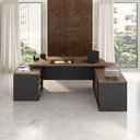 Ver imagem 3 de Mesa Tamburato com 4 Gavetas Ld Nogal/Preto Artany