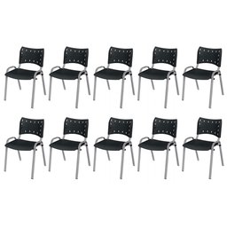 Cadeira Iso Base Cinza Escola, Escritório Preto Kit 10 Un - 2