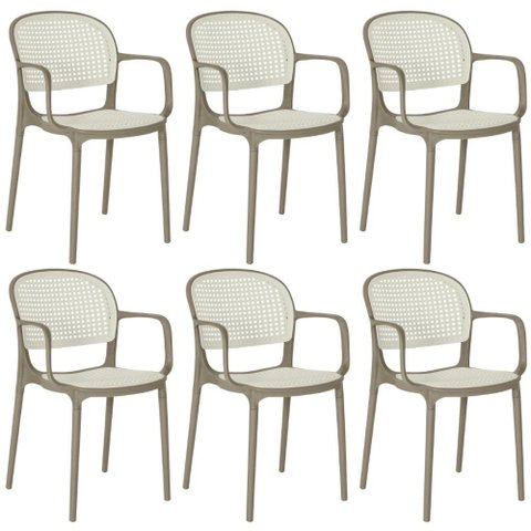Kit 6 Cadeiras de Jantar Roma Prática com Braços para Sala e Cozinha - Branco/cinza Escuro