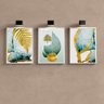 Kit 3 Quadros Folha Dourada Verde água 33x24cm:madeira Branca - 1