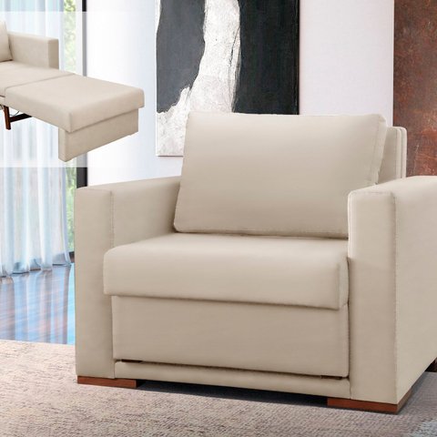 Poltrona Cama Moderno Veludo Premium Hermes 110cm Pés em Madeira Maciça