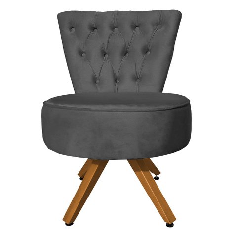 Poltrona Decorativa Royal Base Giratória de Madeira Slk Decor Cinza
