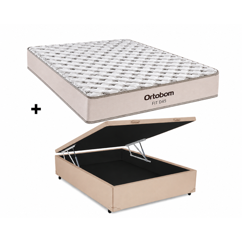 Cama Box Bau Casal Bege Colchão Fit D45 Espuma 138x188 - Ortobom