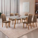 Ver imagem 1 de Mesa Copper 6 Lugares MDF Vidro Serigrafado Cadeiras Lorena Veludo Off White Moderna