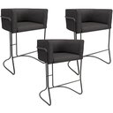 Ver imagem 1 de Kit 03 Banquetas Baixa Base de Aço Preto Betina D02 Linho Cinza Escuro C-416 - Lyam Decor