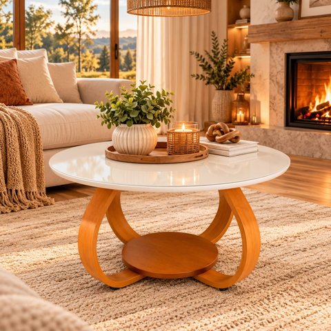 Mesa de Centro Bella 70x40 (Pé Cebola) Vidro Branco 100% MDF