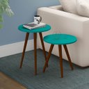 Ver imagem 1 de Kit 2 Mesas de Apoio Decorativa para Sala 47 Cm Pés Palito Madeira Mdp Turquesa - Clicklar