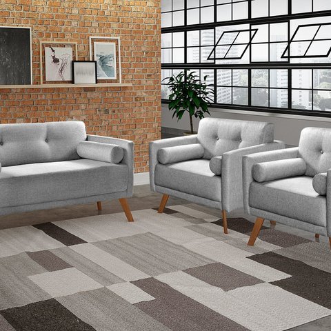 Conjunto Moderno Luma Sofá Living 2 Lugares + 2 Poltronas Decoração Sala, Recepção