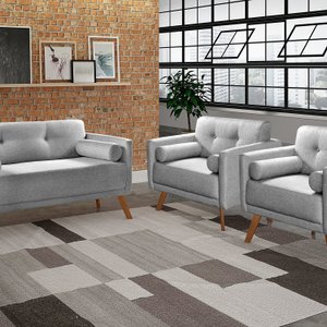 Conjunto Moderno Luma Sofá Living 2 Lugares + 2 Poltronas Decoração Sala, Recepção