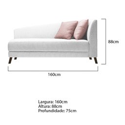 Recamier Heitor 160cm com Almofada Lado Esquerdo Suede - Amarena Móveis - 2