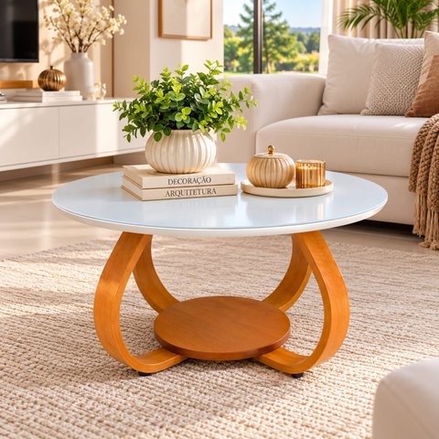 Mesa de Centro Bella 70x40 (Pé Cebola) Vidro Branco 100% MDF