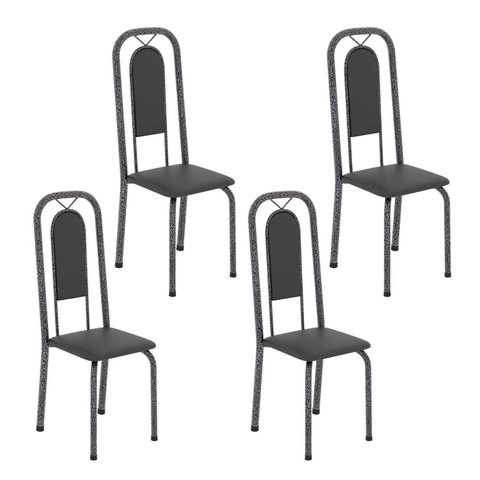 Cadeiras para Sala de Jantar 4 Unidades Lara Prata/Preto Liso/Martelado