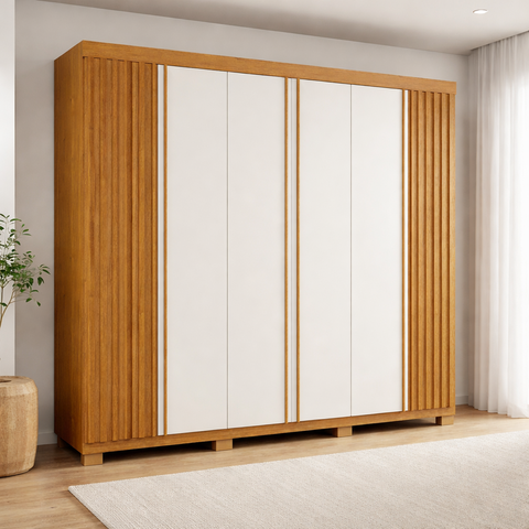Guarda-Roupa Casal Ripado 6 Portas 6 Gavetas 100% MDF 230cm Magnólia Espresso Móveis Off White/Cinamomo