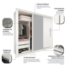 Guarda-roupa Casal 3 Portas 1 Porta Espelhada Milão Yescasa 100% MDF - 6
