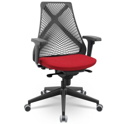 Cadeira de Escritório Giratória Presidente Unix P03 Tela Cinza Crepe Vermelho - Lyam Decor