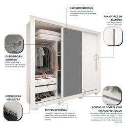 Guarda-roupa Casal 3 Portas 1 Porta Espelhada com Pés Milão Yescasa 100% MDF - 6