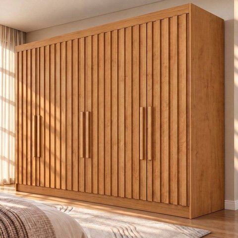Guarda-Roupa Casal 6 Portas Ripadas 100% MDF Potente Marrom/Peroba