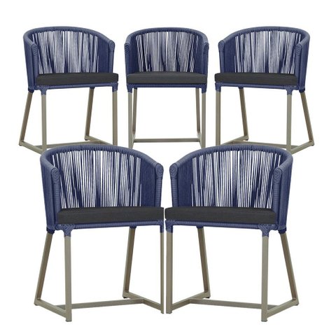 5 Cadeiras de Jantar Área Noronha em Alumínio com Pintura Fendi Corda Náutica E11 Trama Original