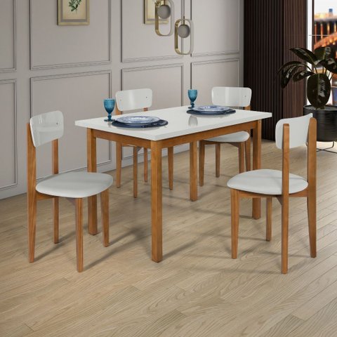 Conjunto Mesa Cadeiras 120cm Mdf Pinus Estofado Sofisticado:off White