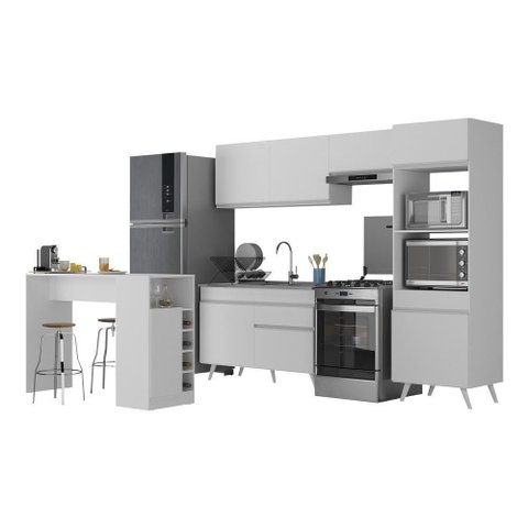 Armário de Cozinha com Bancada-mesa Gourmet Veneza Multimóveis Mp2174 Branco Branco
