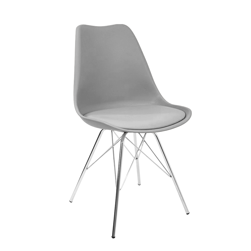 Cadeira Eames Leda Design Estofada Cinza Tower Cromado