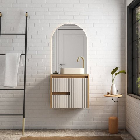 Gabinete para Banheiro em Madeira Kyoto 60 Branco/Jequitiba/Offwhite