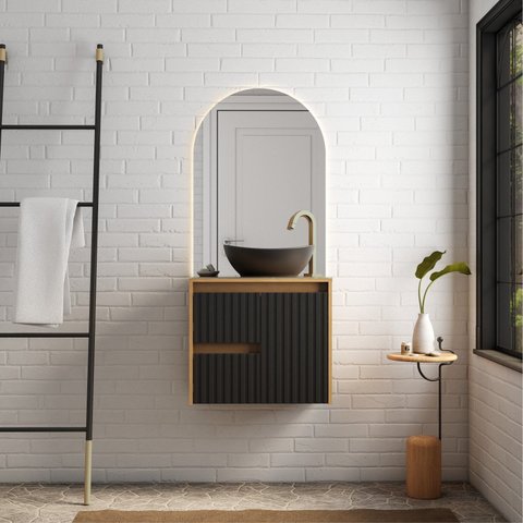 Gabinete para Banheiro em Madeira Kyoto 60 Preto/Jequitibá