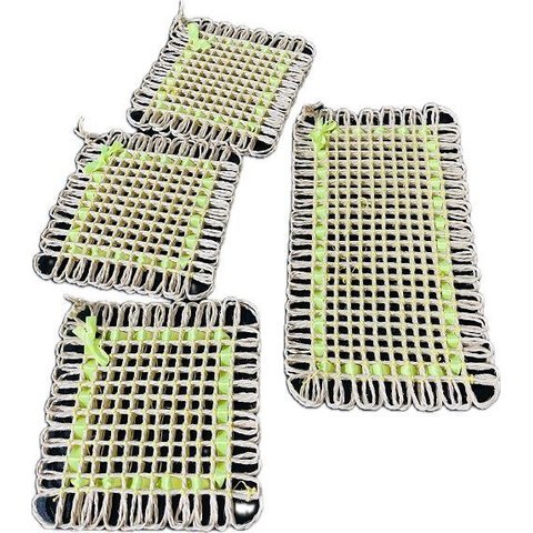 Kit 4 Peças Descanso de Panela Esteira Sisal Amarelo Neon