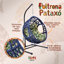 Ver imagem 3 de Poltrona Ninho em Aço e Corda Náutica Azul Pataxó com Suporte e Almofada Estampa Folha Verde