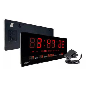 Relógio de Parede Super Led Digital Temperatura Calendário Semana Alarme