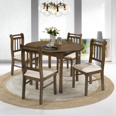 Conjunto Sala de Jantar Com 4 Cadeiras Madeira Maciça Mv Outlet Castanho