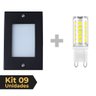 Kit 9 Balizador de Embutir Escada Parede Preto 4x2 Alumínio + Lâmpada Led G9 5w Branco Quente - 1
