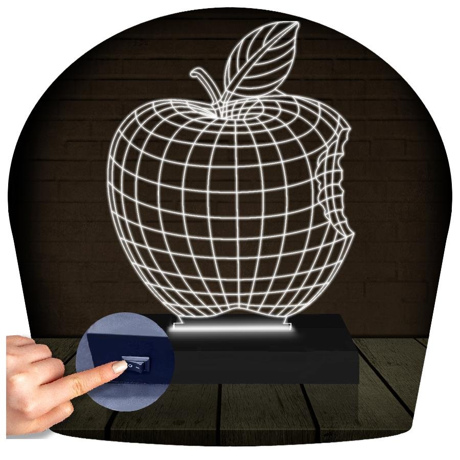 Luminária Led 3d Maça Fruta Abajur Branco - 1