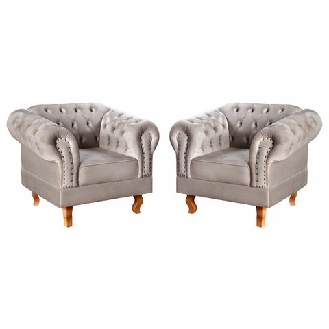 Kit 2 Poltronas Decorativas Capitonê Chesterfield Dom Pedro - Veludo Capuccino