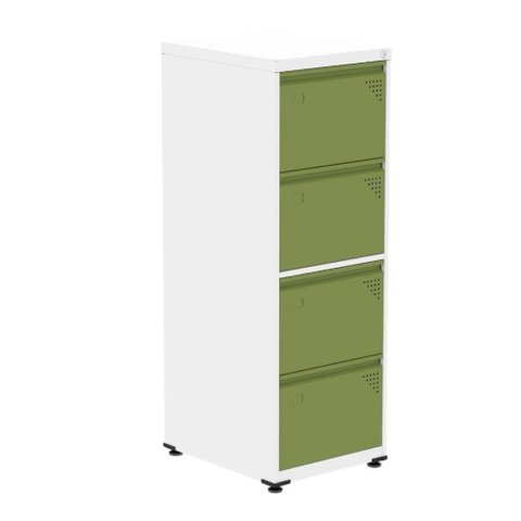 Armário de Arquivo Oficio 4 Gavetas Pandin 47 Cm (larg) Aço Branco C- Frente Gaveta Verde C- Chave
