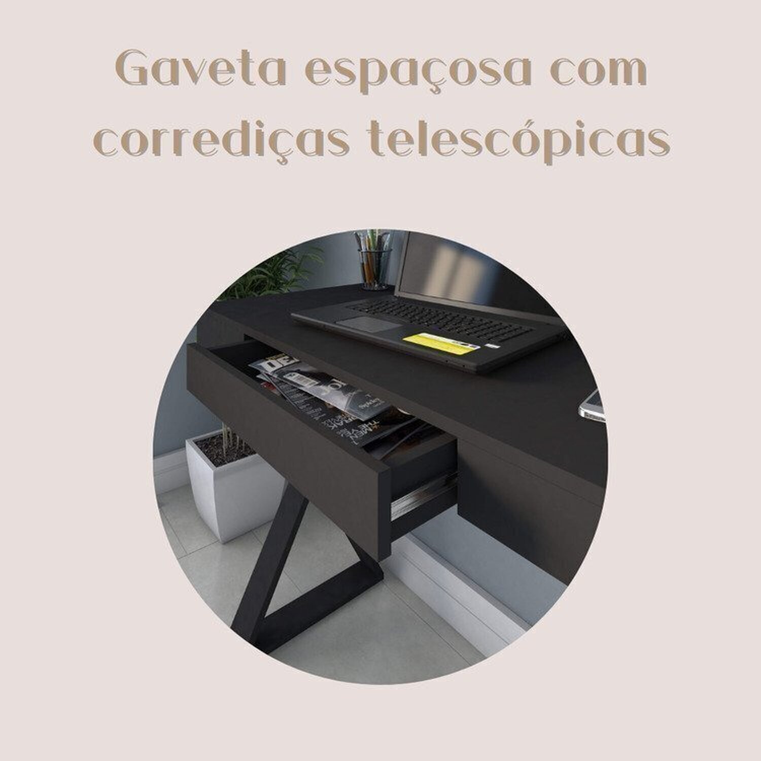 Kit 3 Peças com Escrivaninha, Gaveteiro com 4 Gavetas e Estante Organizadora Veneza - 15