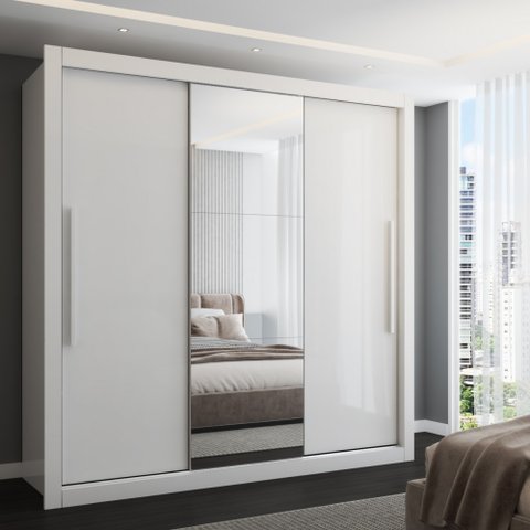 Guarda-roupa Casal Cardiff 3 Portas 4 Gavetas com Espelho Branco - Panorama Móveis